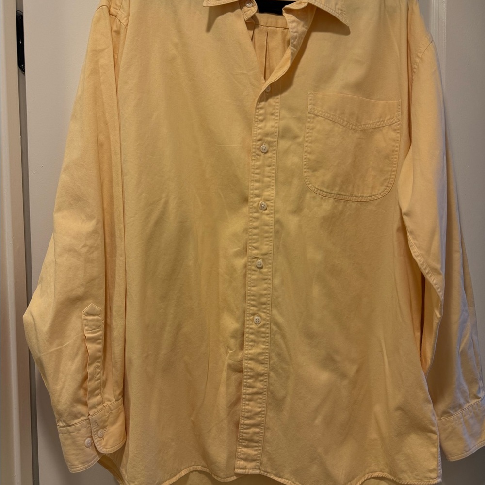 Chino by Evergreen Shirt Mens Yellow Cream Size L Button Up Long Sleeve Pocket